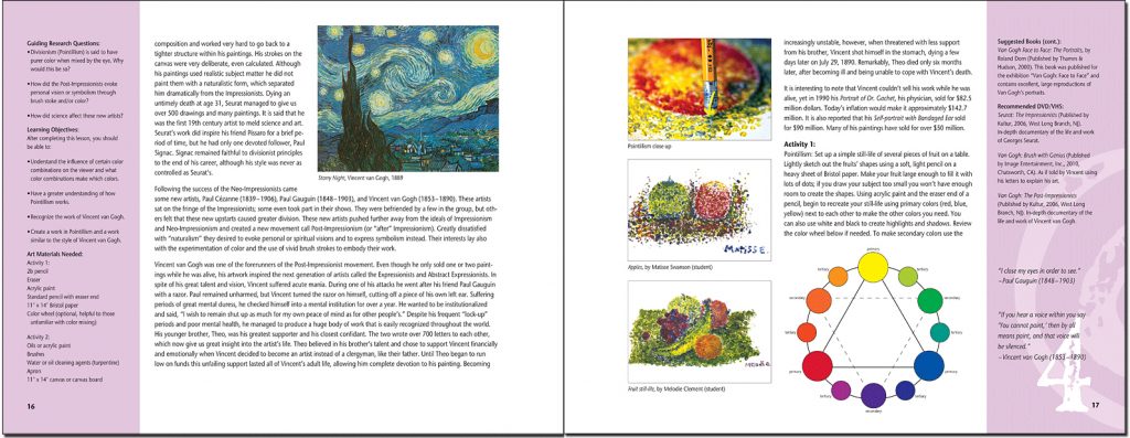 Drawing on History - Van Gogh Starry Night Art Project - Color Wheel - Pointillism - High School Art Homeschool Art Curriculum - One Year Fine Art Credit - KnoodleU Publishing